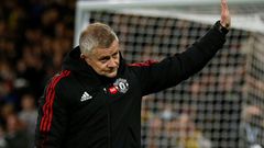 Is this goodbye? Ole Gunnar Solskjaer waves to Manchester United supporters after the 4-1 defeat at Watford on Saturday. The fans reacted by booing the manager