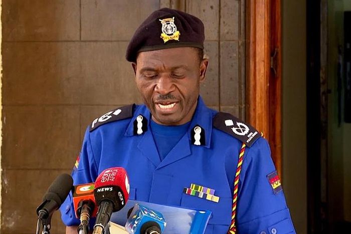 Police Spokesperson Bruno Shioso at the podium during a past press briefing