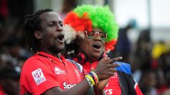 NAIROBI, KENYA - JULY 07: In this handout image provided by the APO Group, Kenya Simbas fan attending the 38-22 win over Uganda during the Rugby World Cup qualifier and Rugby Africa World Cup match between Kenya and Uganda at at RFUEA Grounds on July 7...