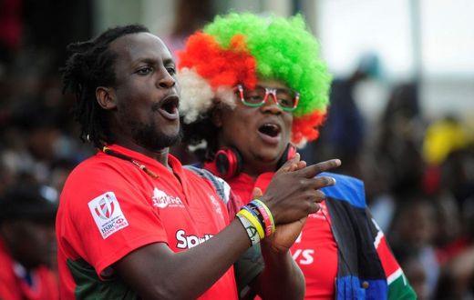 NAIROBI, KENYA - JULY 07: In this handout image provided by the APO Group, Kenya Simbas fan attending the 38-22 win over Uganda during the Rugby World Cup qualifier and Rugby Africa World Cup match between Kenya and Uganda at at RFUEA Grounds on July 7...
