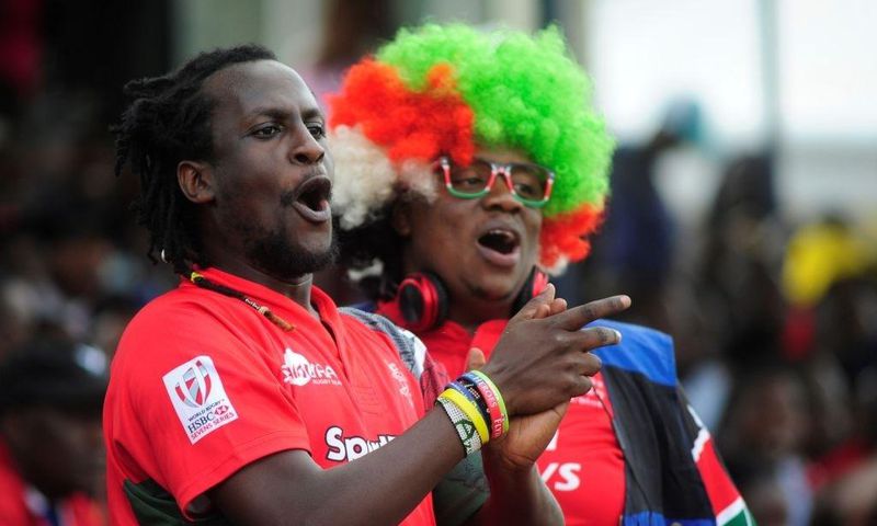 NAIROBI, KENYA - JULY 07: In this handout image provided by the APO Group, Kenya Simbas fan attending the 38-22 win over Uganda during the Rugby World Cup qualifier and Rugby Africa World Cup match between Kenya and Uganda at at RFUEA Grounds on July 7...