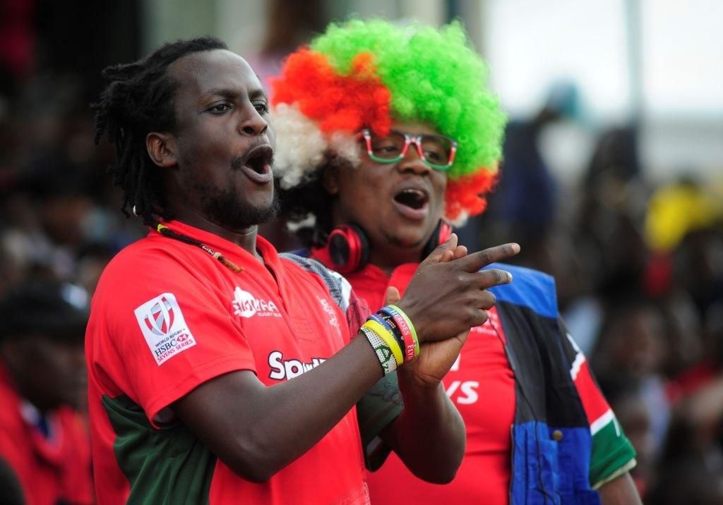 NAIROBI, KENYA - JULY 07: In this handout image provided by the APO Group, Kenya Simbas fan attending the 38-22 win over Uganda during the Rugby World Cup qualifier and Rugby Africa World Cup match between Kenya and Uganda at at RFUEA Grounds on July 7, 2018 in Nairobi, Kenya. (Photo by APO Group via Getty Images