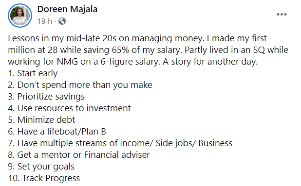 I lived in an SQ while earning a 6-figure salary - Doreen Majala