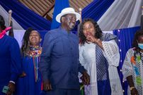 Raila Odinga with his wife Ida Odinga in the presence of a section of women leadership in the country at the Catholic University.