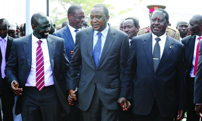 Uhuru, Ruto and Raila at a past event