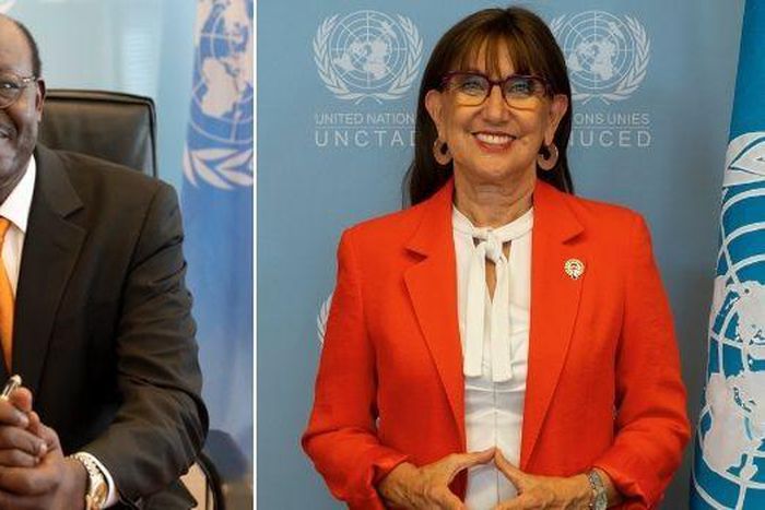 Former UNCTAD Mukhisa Kituyi and incoming UNCTAD Secretary General Rebeca Grynspan