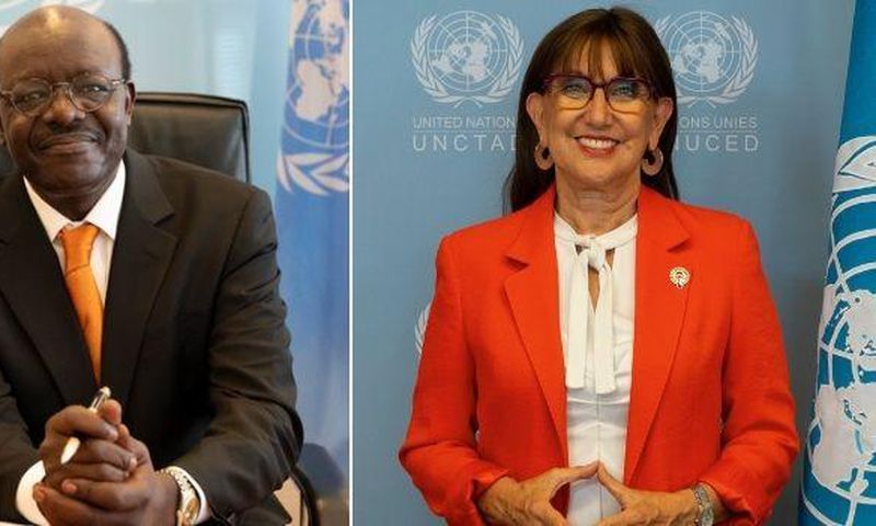 Former UNCTAD Mukhisa Kituyi and incoming UNCTAD Secretary General Rebeca Grynspan