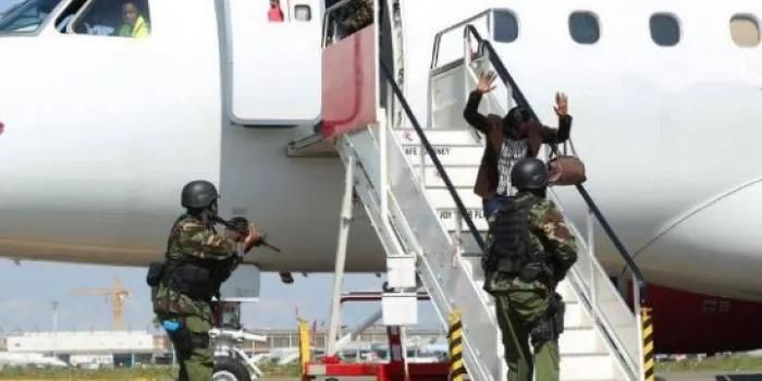 Police performing a security drill at JKIA