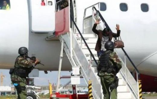 Police officers conducting a drill at JKIA