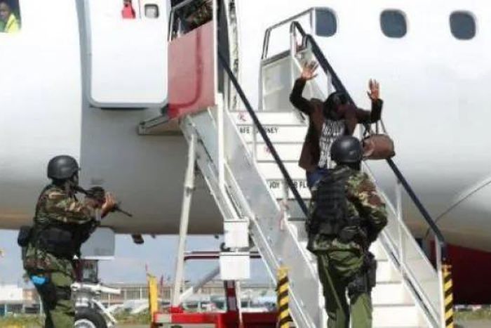 Police officers conducting a drill at JKIA