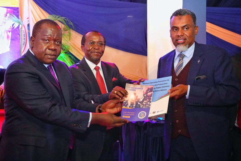 Interior CS Fred Matiang'i and DPP Noording Haji during the launch of the Excellence Charter developed by the Office of the Director of Public Prosecutions