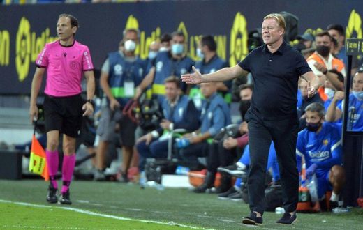 Ostentatious protests: Ronald Koeman's sideline behaviour earned him a red card at Cadiz and a two-match ban