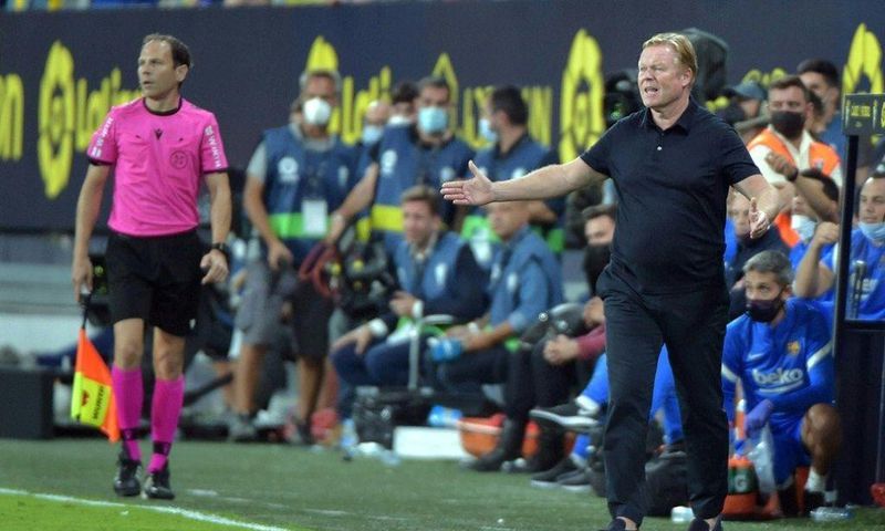 Ostentatious protests: Ronald Koeman's sideline behaviour earned him a red card at Cadiz and a two-match ban