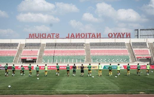 Mali's players warm up before the FIFA World Cup 2022 qualifier football match between Kenya and Mali at Nyayo national stadium in Nairobi on October 10, 2021. (Photo by Yasuyoshi CHIBA / AFP) (Photo by YASUYOSHI CHIBA/AFP via Getty Images)