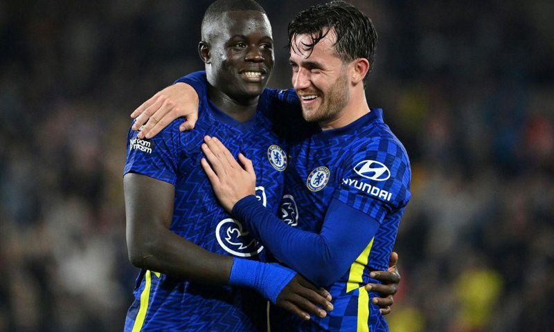 Chelsea defender Ben Chilwell embraces team-mate Malang Sarr