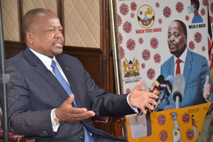 Health CS Mutahi Kagwe during interview with CNN's Larry Madowo