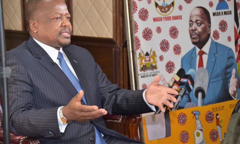 Health CS Mutahi Kagwe during interview with CNN's Larry Madowo