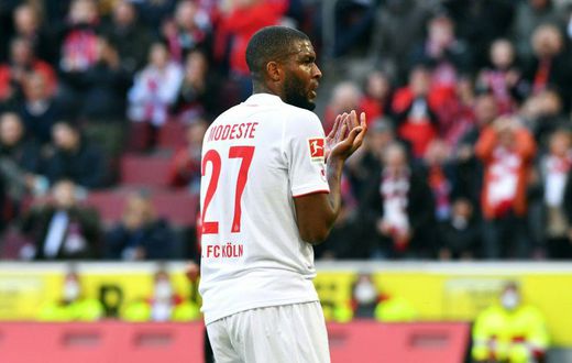 Cologne striker Anthony Modeste scored twice in Sunday's 2-2 draw at home to Bayer Leverkusen
