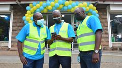 Mugo Kibati (CEO, Telkom Kenya). Saddiq Mwai (Director, Digital Financial Services (DFS)), Julius Cheptiony (Chief Strategy and Business Development Officer)