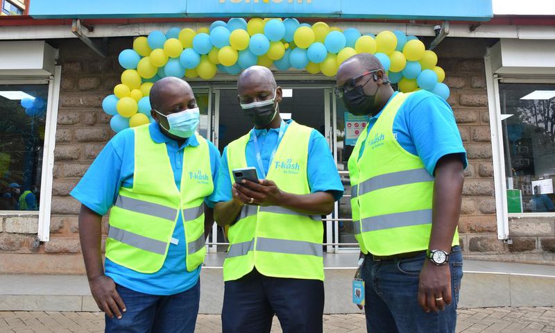 Mugo Kibati (CEO, Telkom Kenya). Saddiq Mwai (Director, Digital Financial Services (DFS)), Julius Cheptiony (Chief Strategy and Business Development Officer)