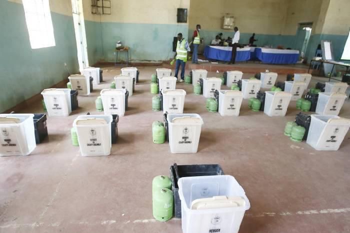 File image of ballot boxes being prepared by IEBC officials ahead of an election