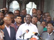 NASA leader Raila Odinga addressing the press after police raided Jimi Wanjigi’s house