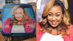 Betty Kyallo’s reaction as she spots Huge gravity of her face on Nairobi Matatu (Photos)