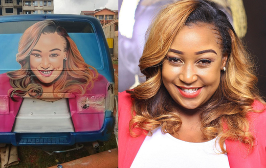 Betty Kyallo’s reaction as she spots Huge gravity of her face on Nairobi Matatu (Photos)
