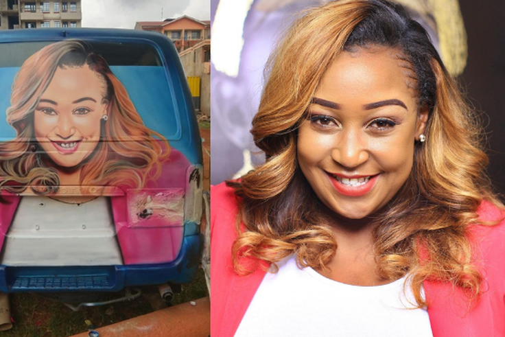 Betty Kyallo’s reaction as she spots Huge gravity of her face on Nairobi Matatu (Photos)