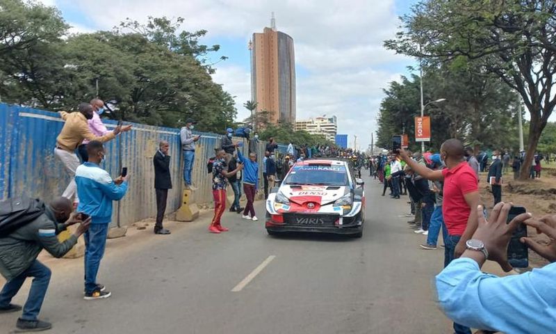 Rally fans at Uhuru Park in Kenya's capital Nairobi during World Rally Championship Safari Rally on June 24, 2021