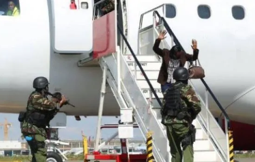Police officers conducting a security drill at JKIA