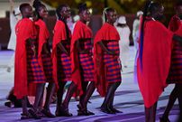 Members of Kenya's delegation parade during the opening ceremony of the Tokyo 2020 Olympic Games, at the Olympic Stadium, in Tokyo, on July 23, 2021. (Photo by Andrej ISAKOVIC / AFP) (Photo by ANDREJ ISAKOVIC/AFP via Getty Images)