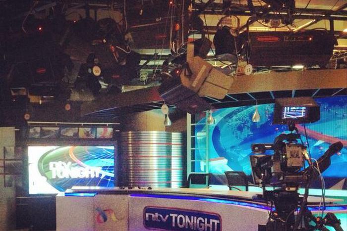 File image of an NTV set before a prime time bulletin