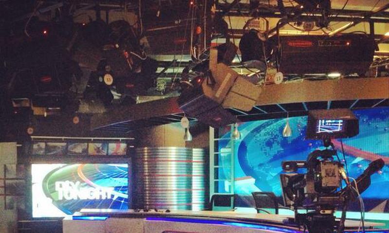 File image of an NTV set before a prime time bulletin