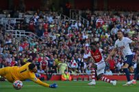 Bukayo Saka (centre)scored Arsenal's third goal against Tottenham