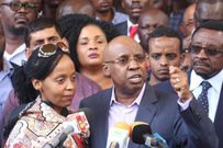 Nairobi businessman Jimmy Wanjigi with his wife Irene Nzisa during a past presser