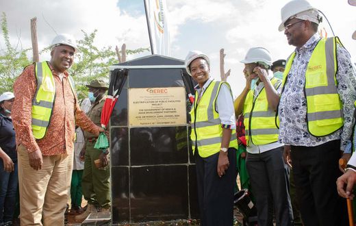 Energy CS Monica Juma and REREC Chair Prof. Simon Gicharu presiding over the launch the Electrification of Public Facilities Project (EPFP) on December 14, 2021