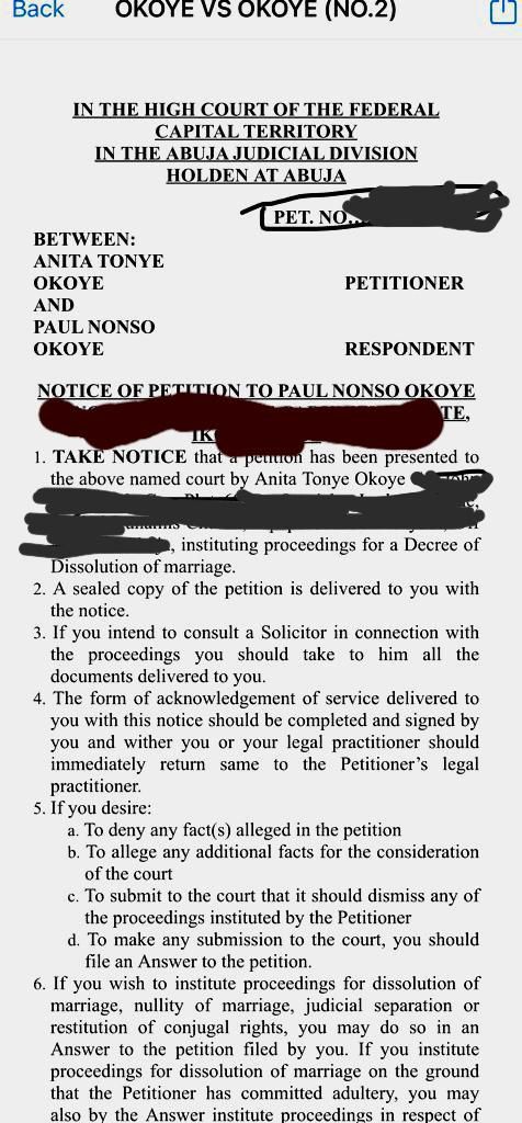 Anita has requested the dissolution of their marriage.