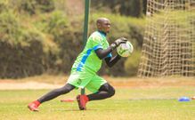 Kenya and Ulinzi Stars goalkeeper James Saruni takes part in training at Utalii sports grounds, Nairobi ahead of the 2022 World Cup Qualifier against Mali.