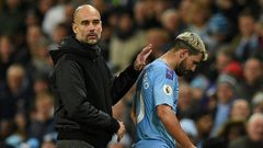 Pep Guardiola (left) says Manchester City will need to sign a long-term successor to Sergio Aguero