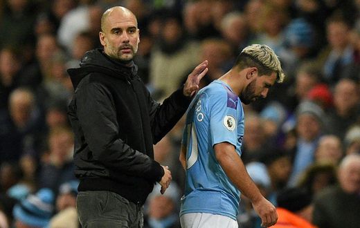 Pep Guardiola (left) says Manchester City will need to sign a long-term successor to Sergio Aguero