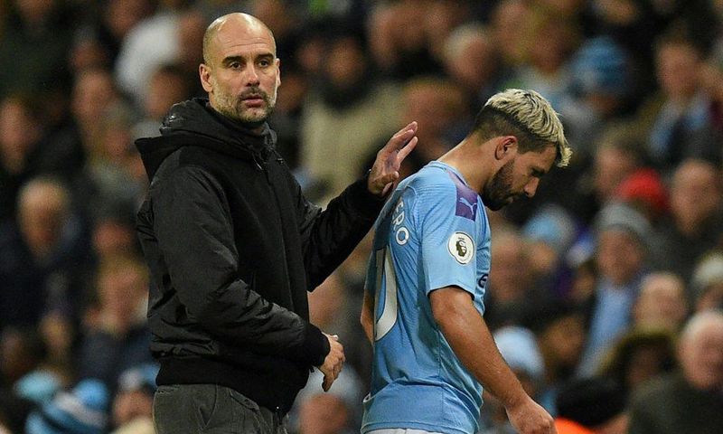 Pep Guardiola (left) says Manchester City will need to sign a long-term successor to Sergio Aguero