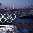TOKYO, JAPAN - MARCH 25: A boat sails past the Tokyo 2020 Olympic Rings on March 25, 2020 in Tokyo, Japan.  (Photo by Carl Court/Getty Images)
