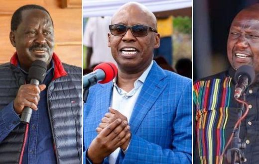 Former Prime Minister Raila Odinga, businessman Jimi Wanjigi and Deputy President William Ruto