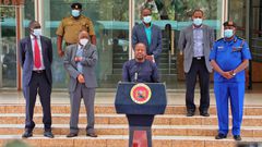 Mutahi Kagwe addressing the nation at Harambee House during his time as Health Cabinet Secretary