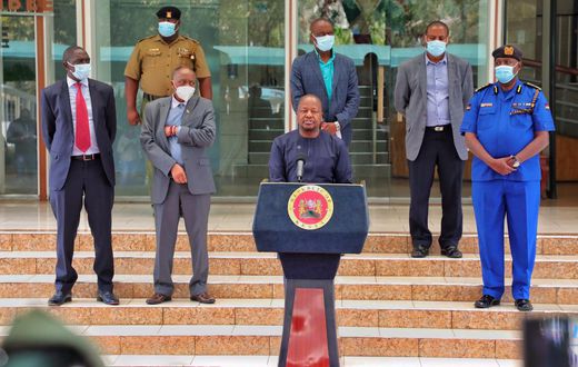Mutahi Kagwe addressing the nation at Harambee House during his time as Health Cabinet Secretary