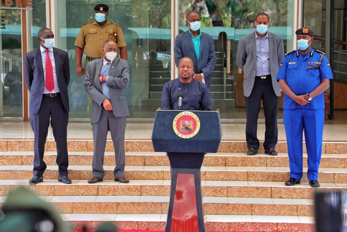 Health CS Mutahi Kagwe addressing the nation at Harambee House