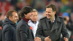 Bierhoff (R) says he will "intensify" talks with Flick (L) about replacing Loew (C) as Germany coach