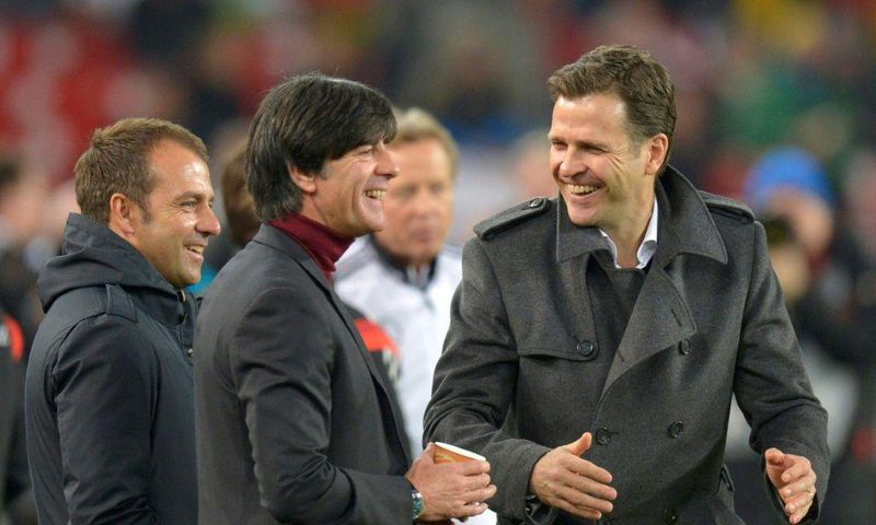 Bierhoff (R) says he will "intensify" talks with Flick (L) about replacing Loew (C) as Germany coach
