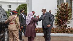 President Uhuru Kenyatta receives his Tanzanian counterpart Samira Suluhu
